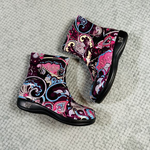 ALEGRIA Paisley Floral Waterproof Colorful Purple Clog Comfort Ankle Boot Nursin - Picture 1 of 8
